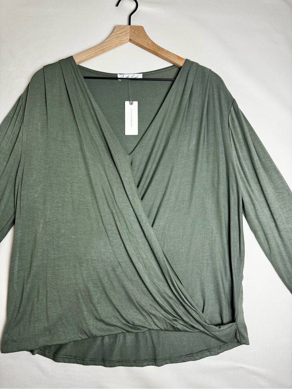 On the Road Anthropologie Olive Green Wrap-Front Long Sleeve Top NWT L